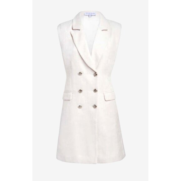 Taylor Tillman Double Breasted Sleeveless Mini Dress Notch Collar White Womens L